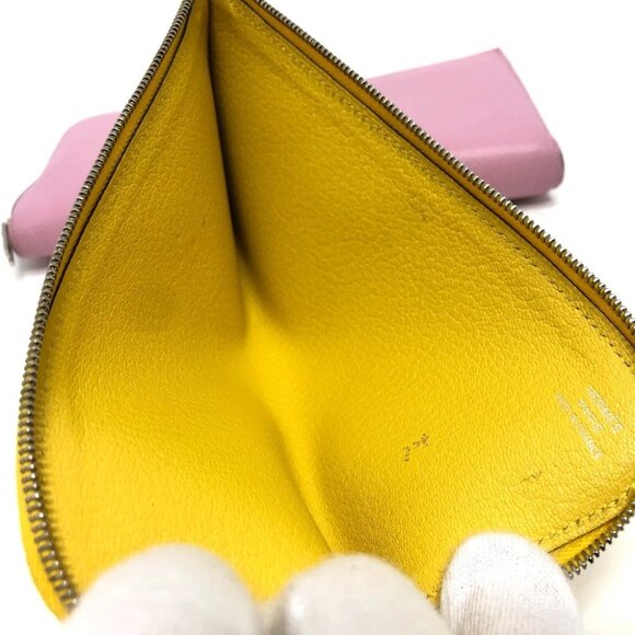 HERMES remix combine duo Long Wallet Epsom Mauve Sylvestre x Lime pink/yellow - Picture 8 of 16